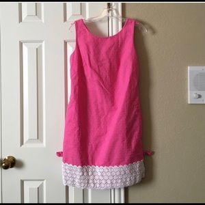 Lilly Pulitzer pink dress with lace and bow!